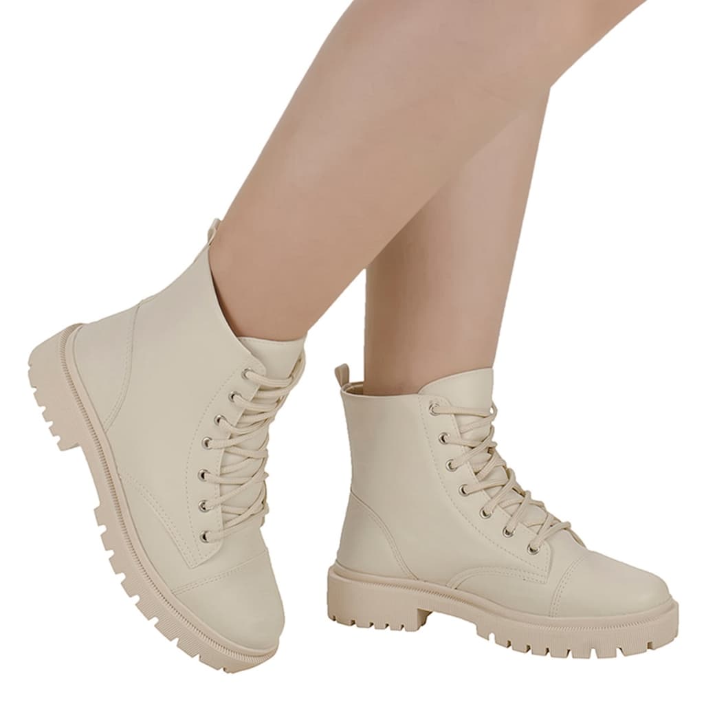 Coturno Feminino Bota Tratorado Militar Cano Curto Napa Saltinho Moda 5001