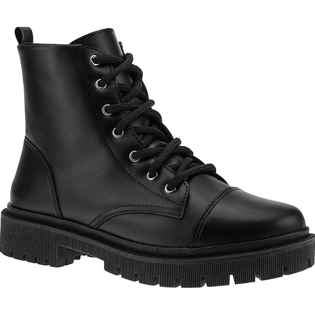 Coturno Bota Feminina Plataforma Tratorado Amarrar Cano Medio Salto Baixo 5001