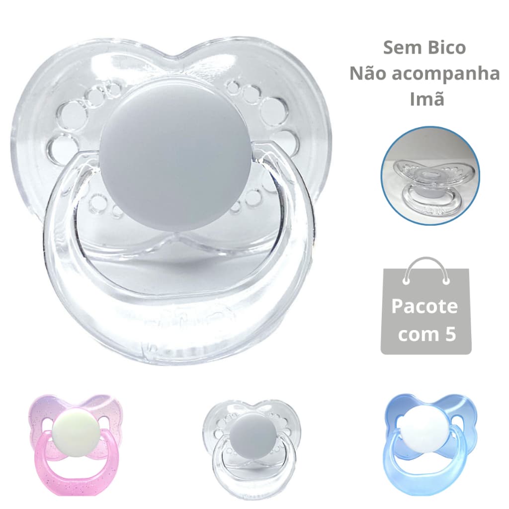Chupeta Sem Bico Cristal Tipo Magnética Bebê Reborn PCT 5 UN -  Chupetas Bebê Reborn PAC 5 Premium - SEM IMÃ