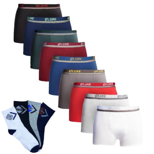 Conjunto 6 Cuecas Microfibra Masculina + 6 Pares de Meias Algodão Cano Médio