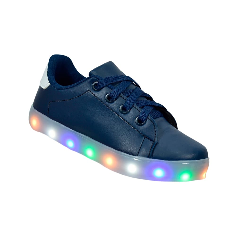 Tênis Infantil Masculino Led Casual Cadarço Preto Branco Marinho