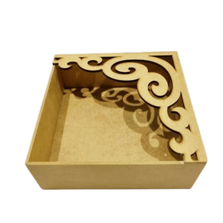 Porta Guardanapos Desenho De Flor/arabesco 18x18x5,5 Em Mdf - 1 unidade