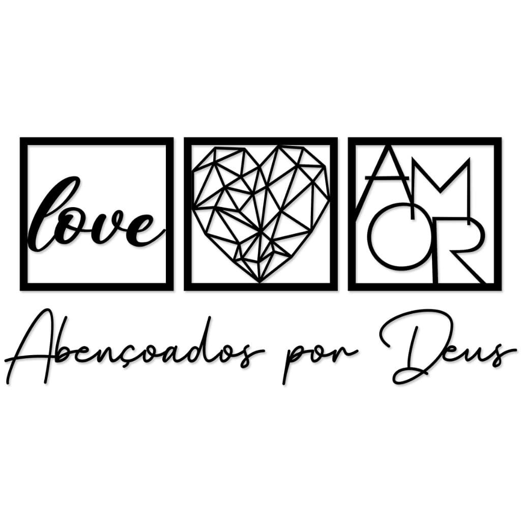 Kit 3 Quadros Decorativos + Frase Abençoado por Deus - Decoração de Quarto Sala em mdf