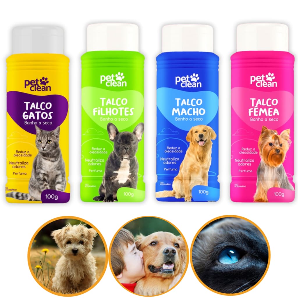 Talco Higiênico  Banho a Seco P/ Pets Pet Clean  Femea / Macho / Gato / Filhote 100 g
