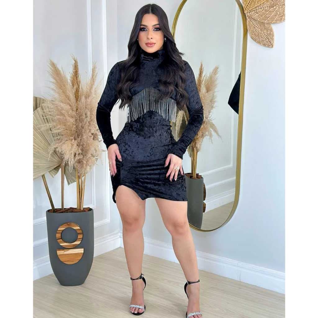 VESTIDO  VELUDO MANGA LONGA