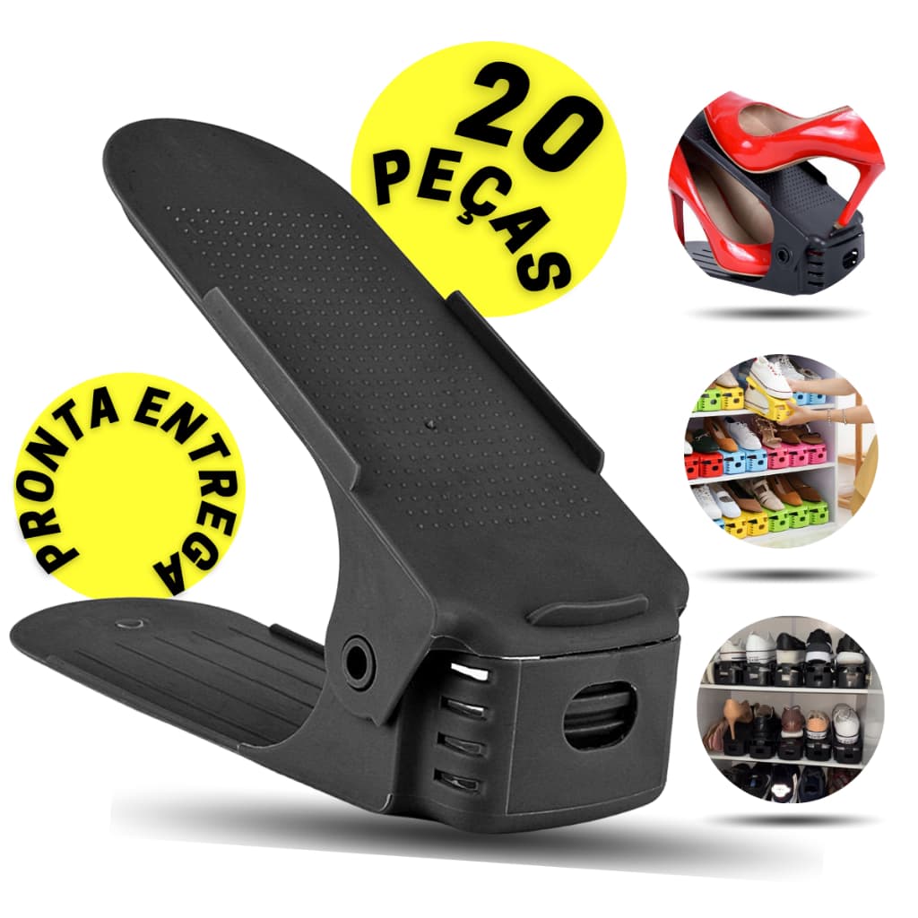 Kit 20 Organizador De Sapatos Saltos e Tênis Com Regulagem de Altura Preto