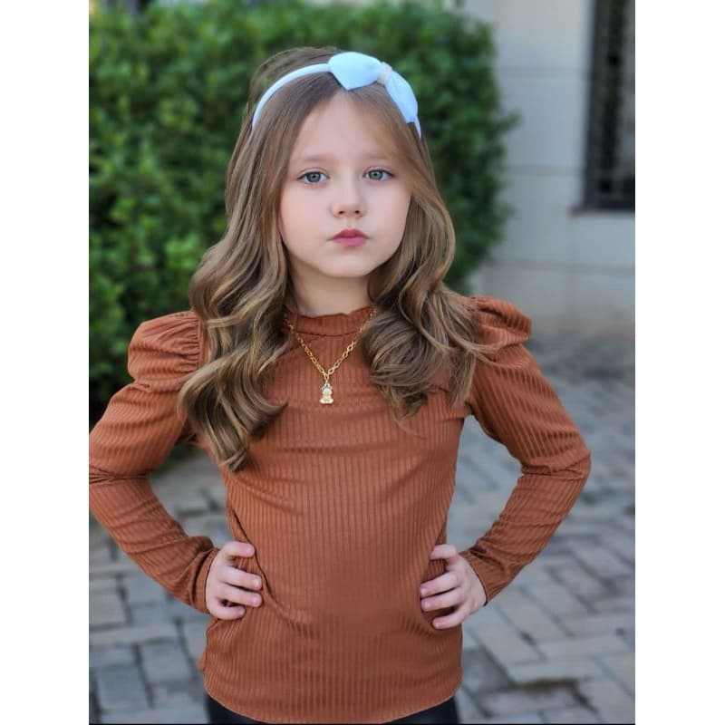 Blusa infantil manga princesa e gola mais alta fru fru