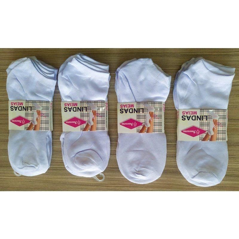 Kit 12 Pares Meias Branca Feminina e Masculina Cano Curto Soquete 35-40/40-46
