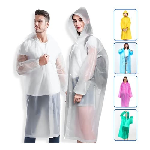 Capa Protetora De Chuva Unissex Reutilizável Resistente Com Capuz P/ Passeio Festas Impermeável