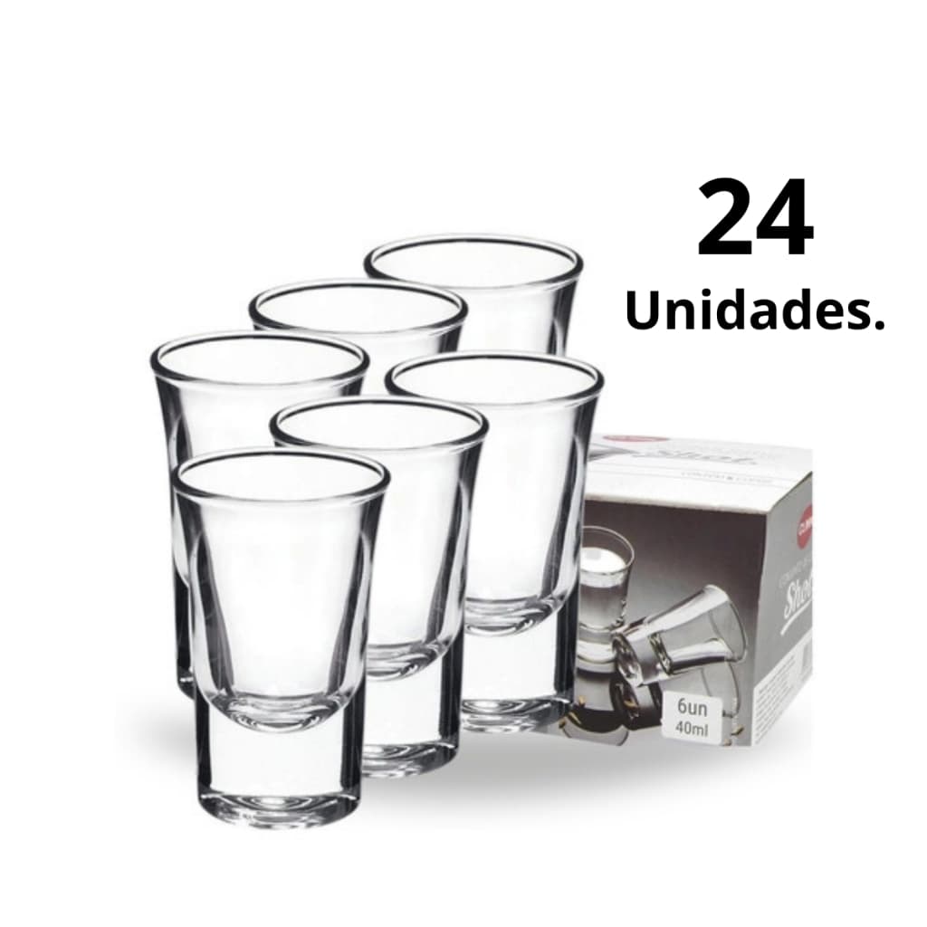 24 Copo Shot Dose de Vidro para Drinks Pinga Cachaça Tequila Whisky Licor 40ml