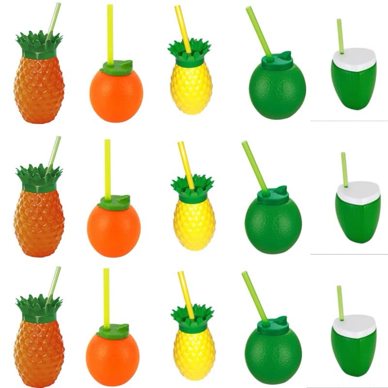 Kit 15 Copos fruta laranja abacaxi limão coco com Canudo