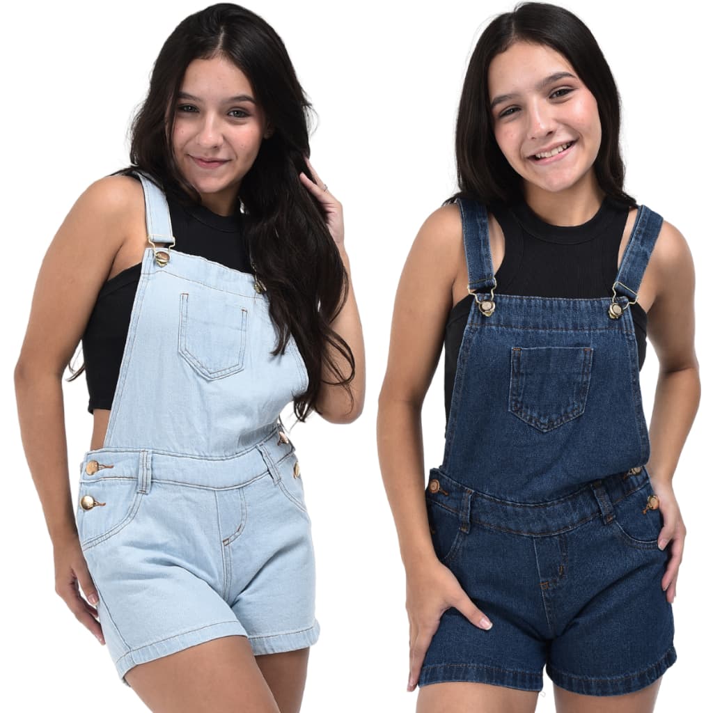 Kit 2 jardineiras short macaquinho infantil juvenil 10 ao 16 anos