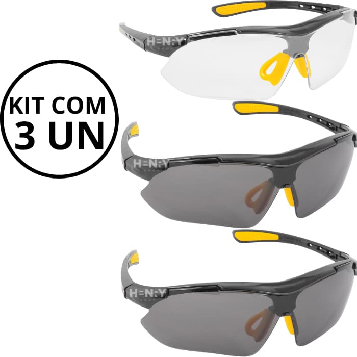 Kit com 3 Oculos Boxer de Proteção Trabalho EPI Fume e Incolor - Vonder
