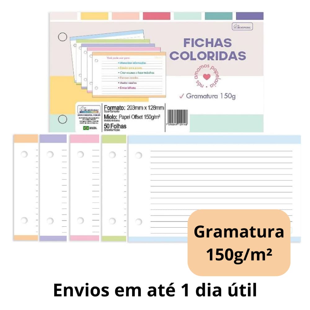 FICHA PAUTADA COLORIDA 5X8 CADERSIL