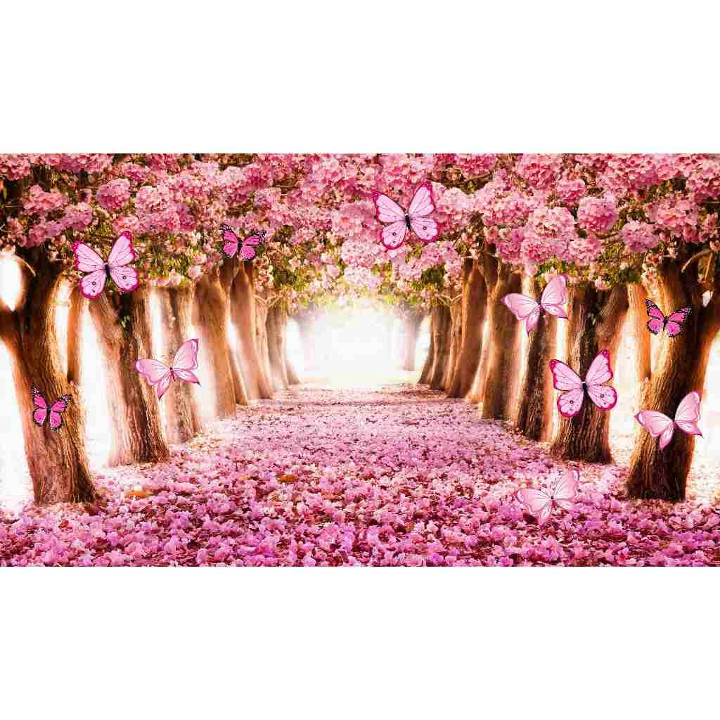 Painel festa decorativo so um bolinho jardim ipe borboleta rosa colorida