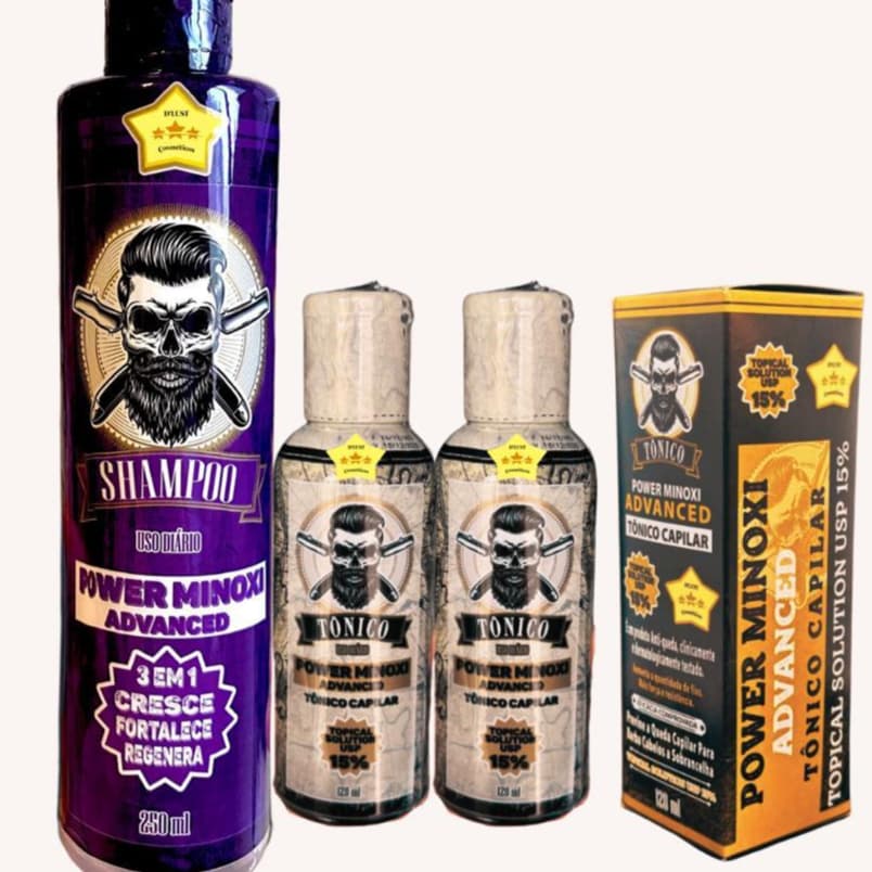 Kit Shampoo Masculino  e 2 Tônico Cabelo e Barba PowerAdv 120ml