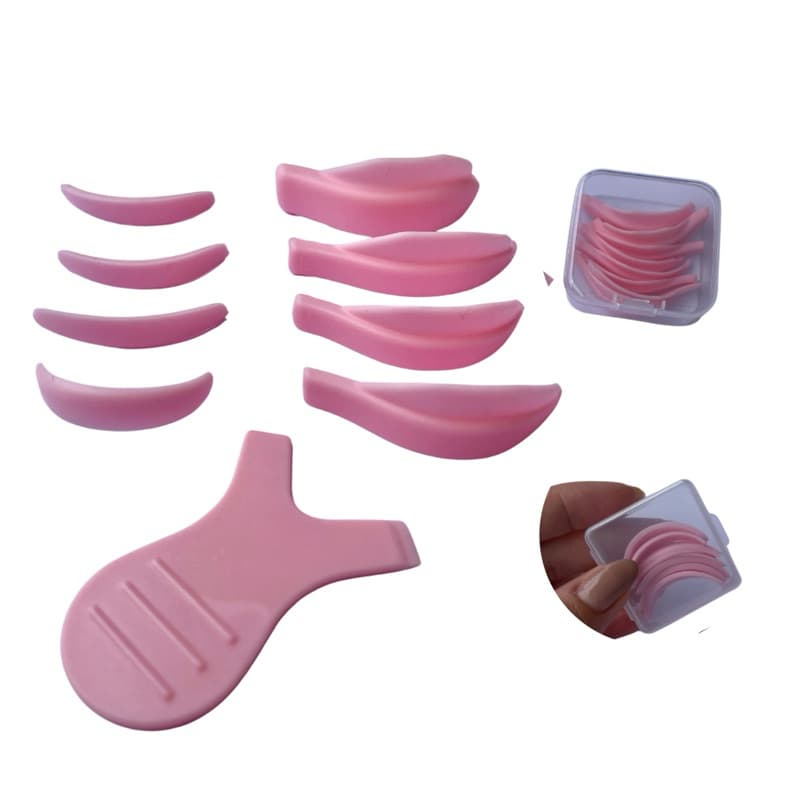 Kit 8 Pares Superiores e Inferiores Molde Silicone Aderente para Lash Lifting Permanente de Cílios com Espát