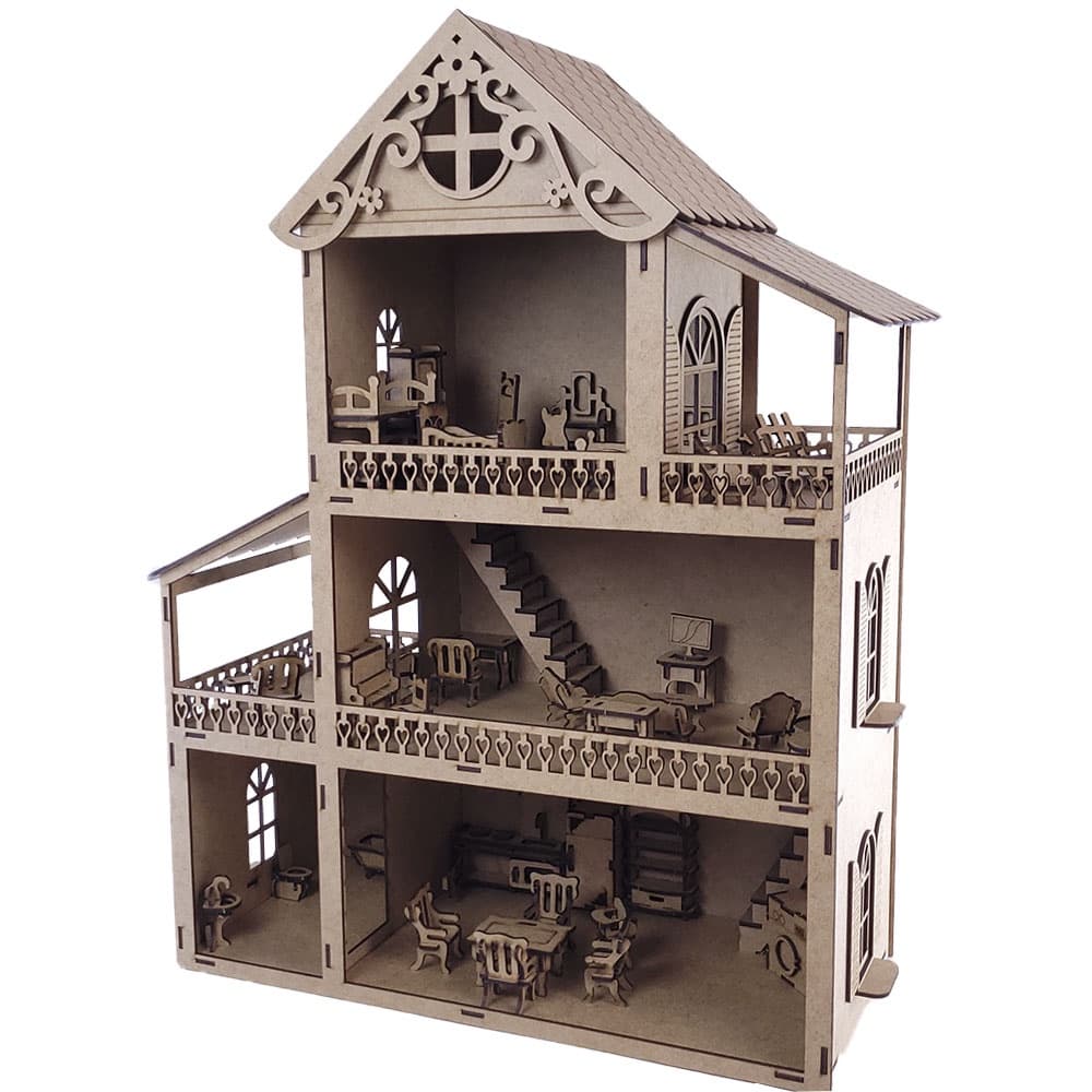Casinha Boneca Mdf 40cm Diversão  Brincar