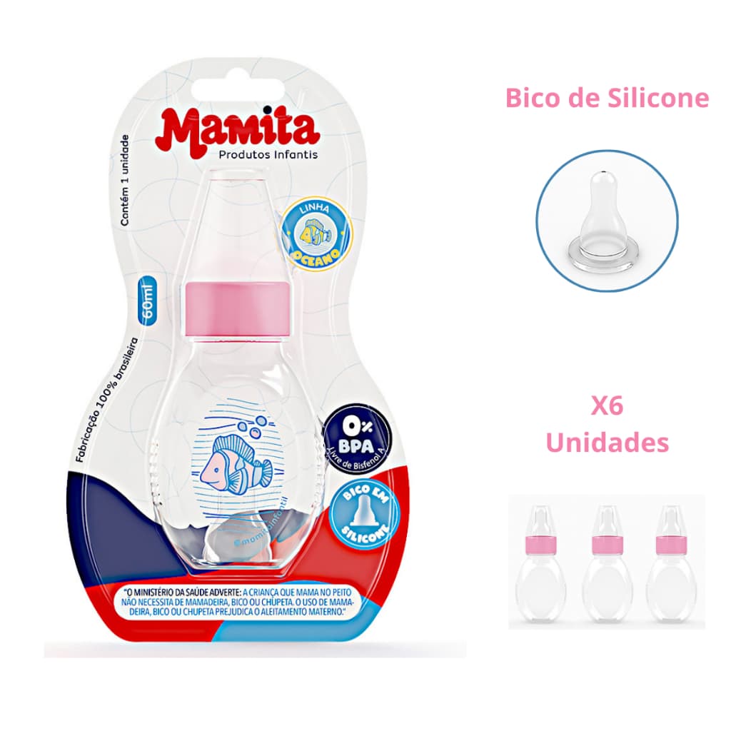 Mamadeira Chuquinha 60ml - Blister - Chuquinha Bico Mini - Mamadeira 60ml - PACOTE COM 6 UNIDADES