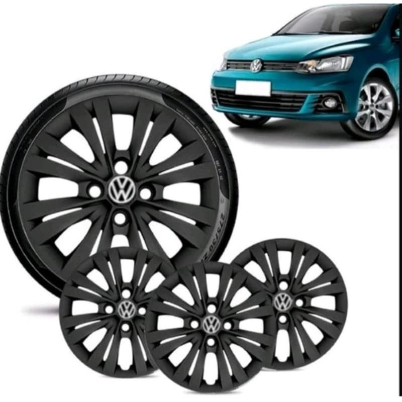 jogo calota Volkswagen gol aro 14 G3 G4 G5 G6 G7 e G8 preto fosco com emblemas Vw