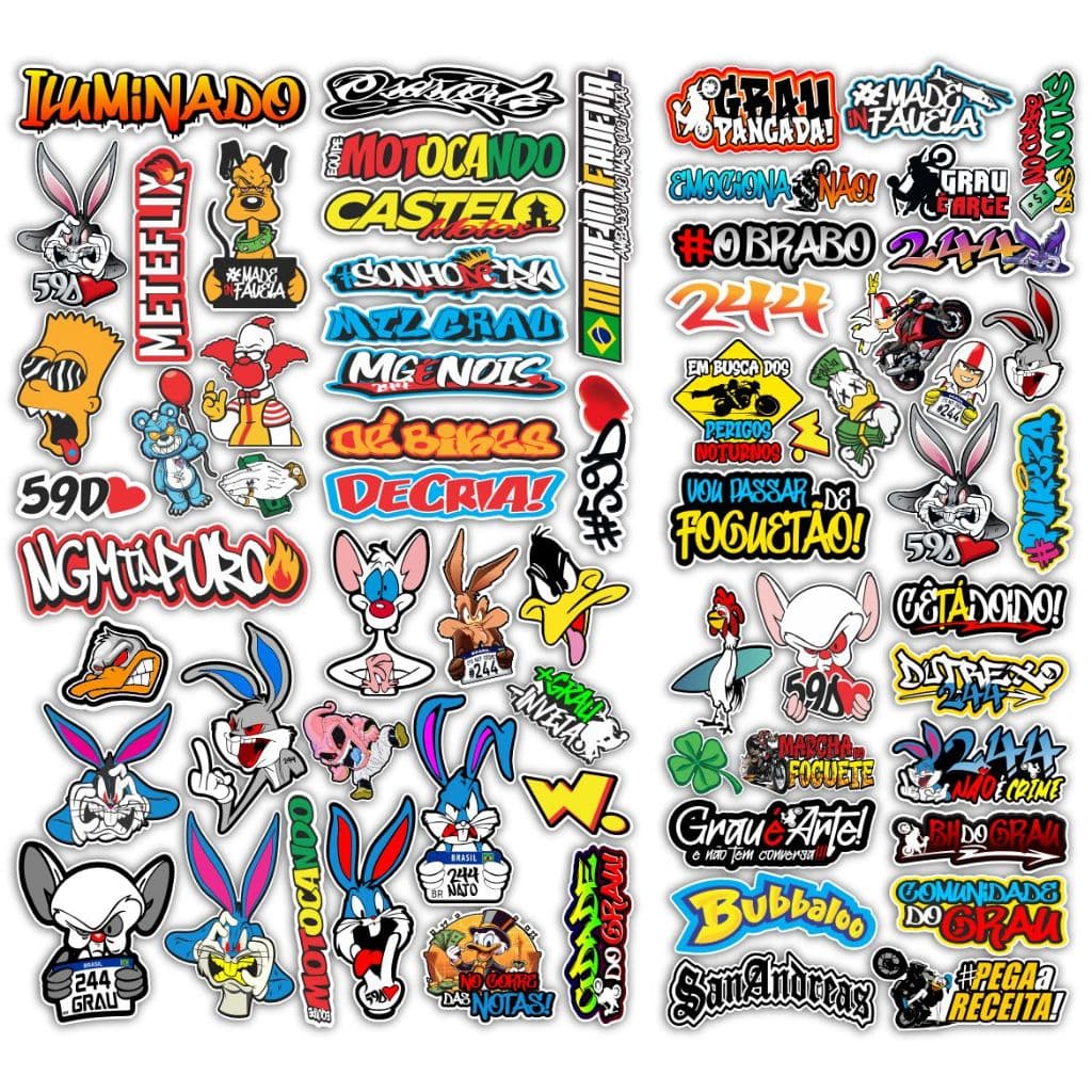 Cartela de adesivos 64 unidades - para Bike Carro Moto Capacete impreshow M17