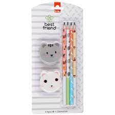 Kit Escolar 4 Lápis e 2 Borrachas Infantil Best Friend BRW - Lápis  Borrachas