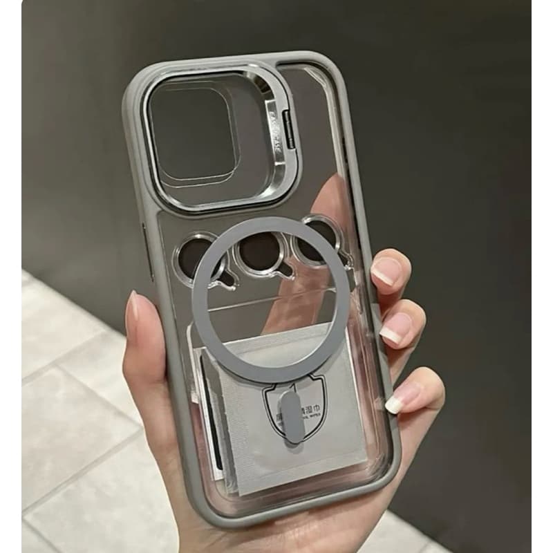 Capinha Capa Premium MAGSAFE Com Tampa Suporte Oca na Câmera e Kit de Lente Proteção de Câmera iPhone 11 12 13 14 15 Pro Max Plus ProMax Mais Resistente De Alta Qualidade Com Revestimento de Silicone Reforçado Acrílico