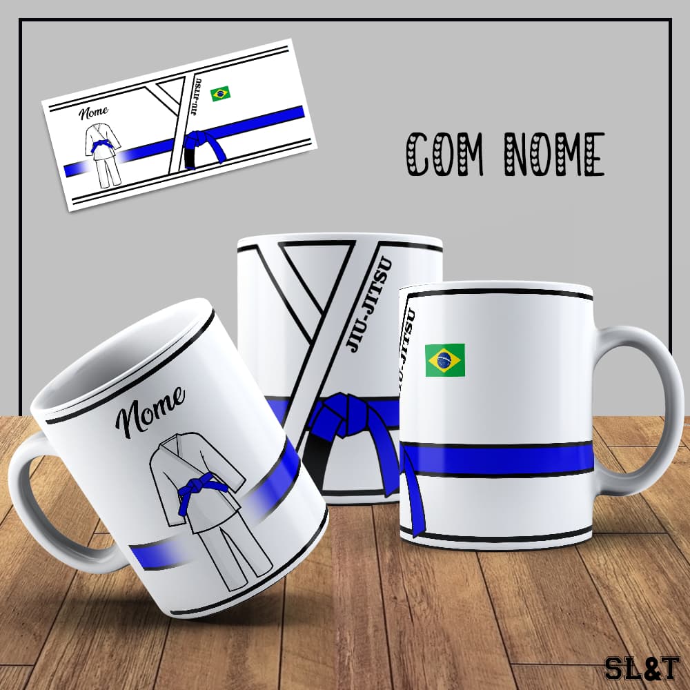 Caneca/Xicara Jiu-Jitsu BJJ Personalizada Com Nome. Faixa:Branca/Azul/Roxa/Coral/Preta/Laranja/Verde