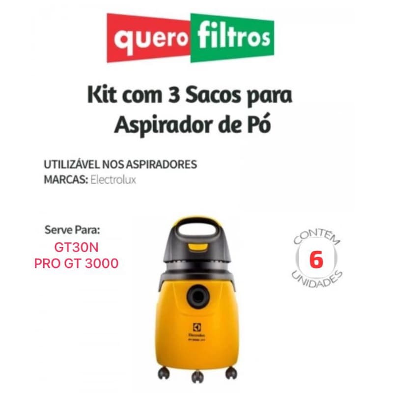 06 Sacos Filtro Para Aspirador De Pó Electrolux Pro Gt 3000/gt30n