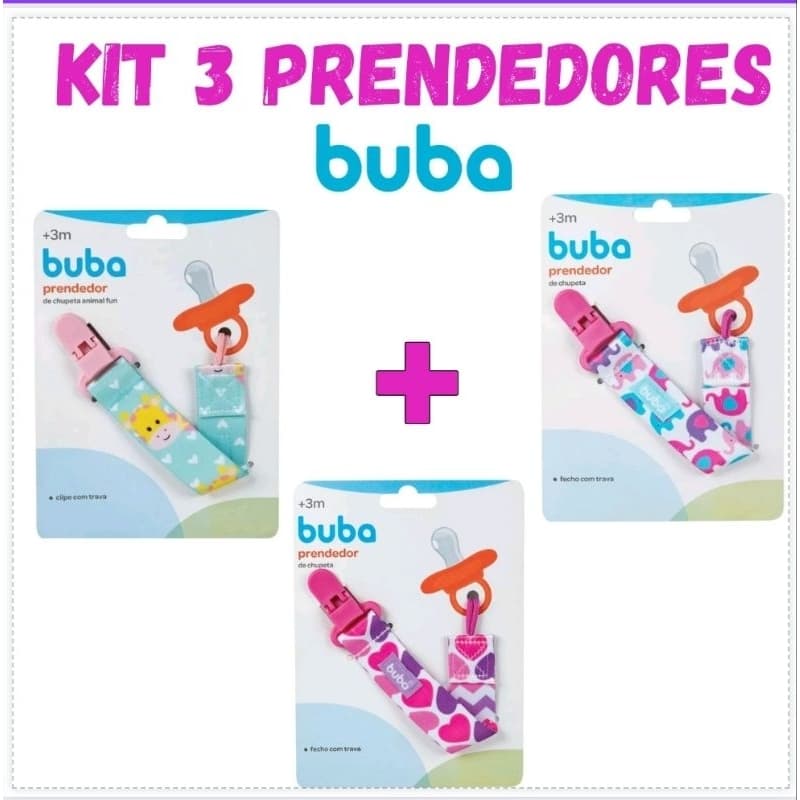 Kit Com 3 Prendedores De Chupeta Bico Bebê Com Trava Cor Meninas Sortidos