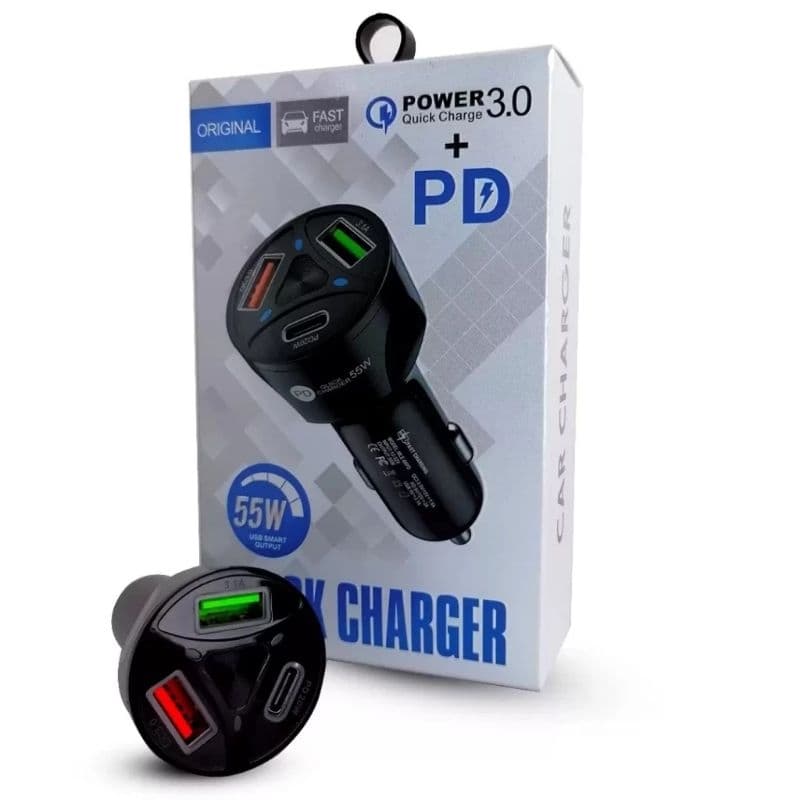 Carregador E TOMADA Do Carro De QUICK CHARGER Carregamento Rápido Adaptador 3 Portas 55W