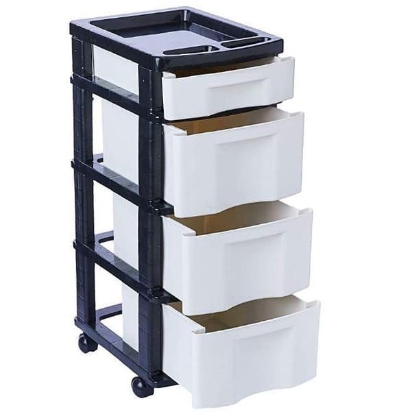 Gaveteiro Organizador Plástico Com Rodinhas Branco e Preto Com 4 Gavetas - Agraplast