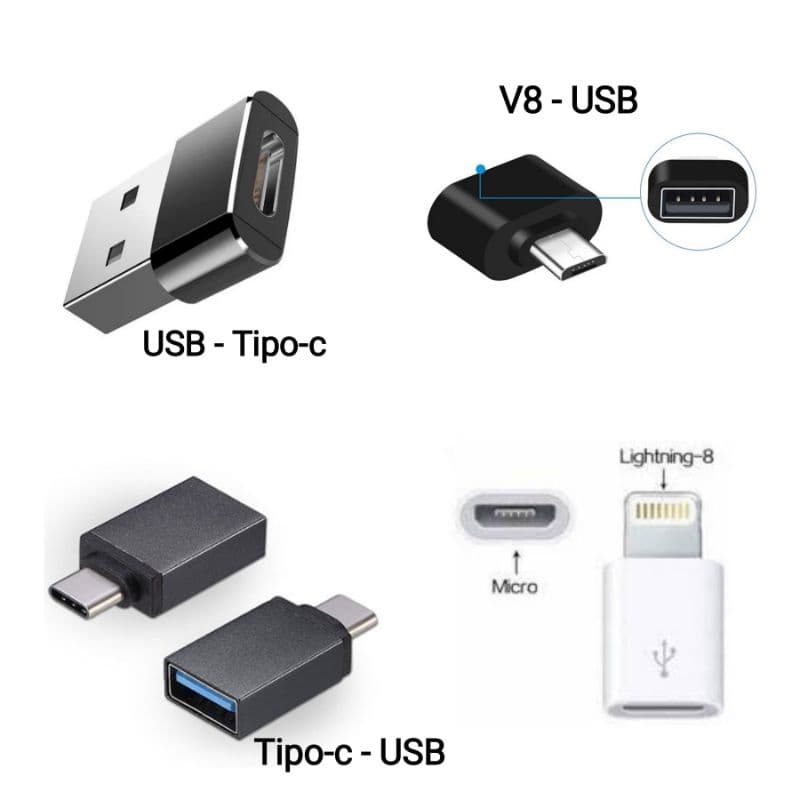 adaptador, V8, Typo-c, Lighning