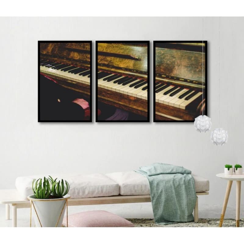 Kit 3 Quadros Decorativos Piano Teclas