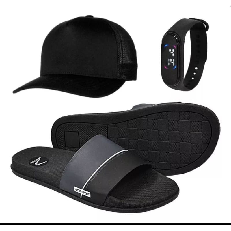 Kit chinelo+ relógio+boné masculino ideal para presentear homem