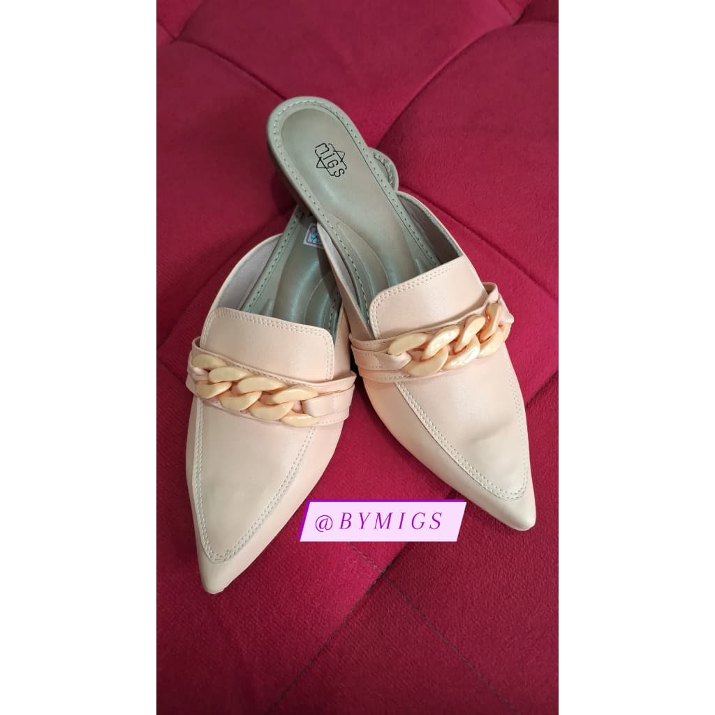 Mule Sandália Feminino Nude Muller Rasteira Modelo Corrente Rasteirinha