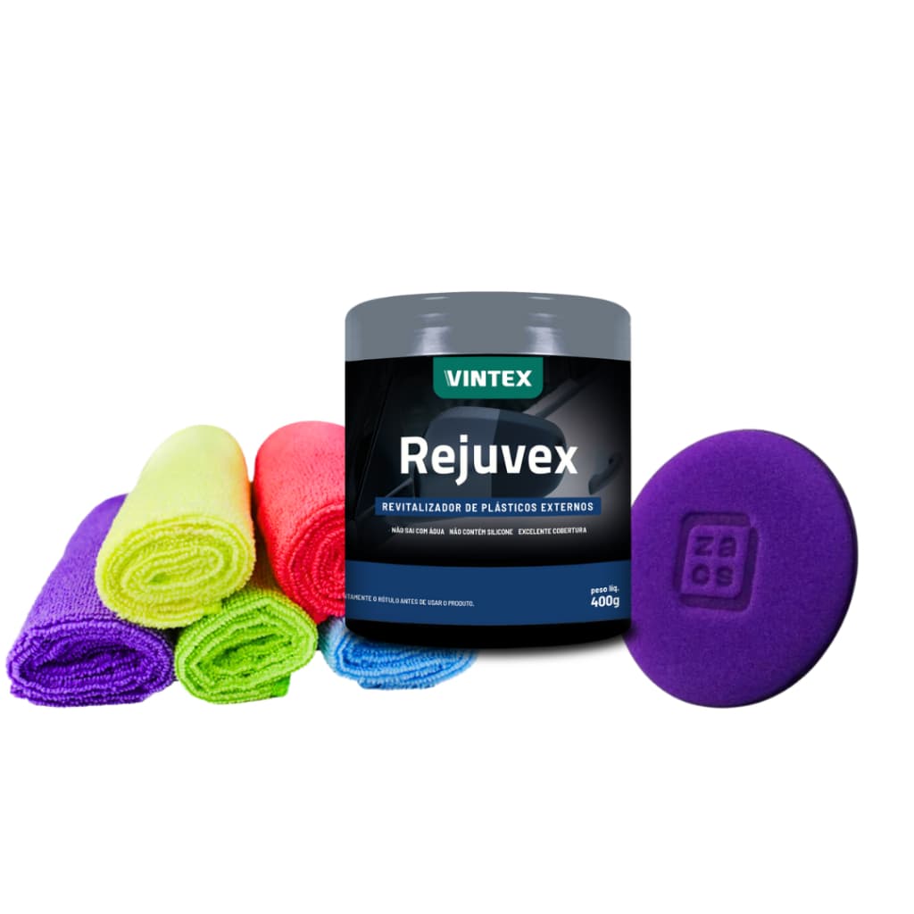 Rejuvex Restaurador Plastico Parachoque Brilho Moto Carro Pano Microfibra Aplicador Zacs Vintex Vonixx