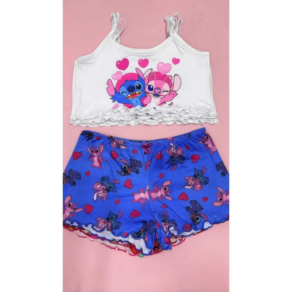 Pijama Baby Doll Alcinha Verão Cropped Luxo Personagens Lilo & Stitch Minnie e muito mais