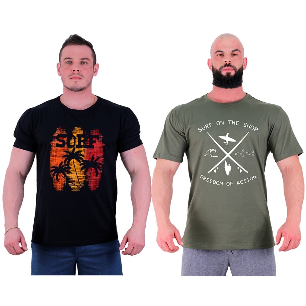 Kit 2 Camisetas Masculinas Tradicionais MXD Conceito SURF Prancha Praia Surfista