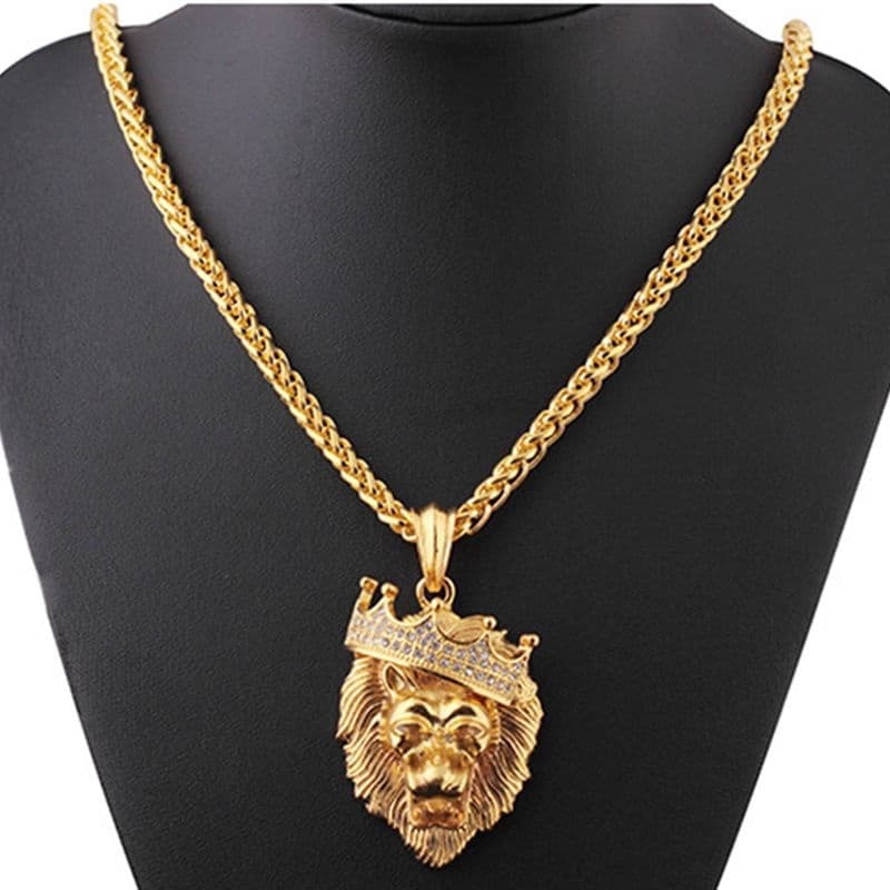 Colar De Cabeça De Leão De Aço Titânio Para Homens Hip Hop Crown