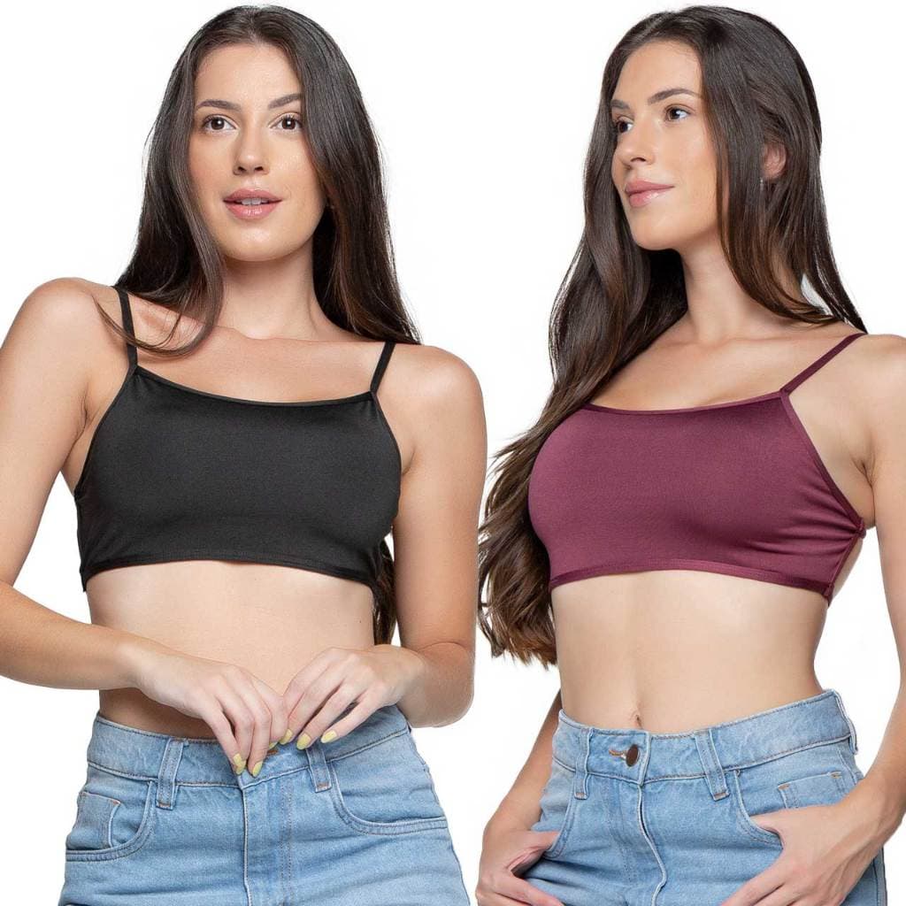 Kit 2 Top Faixa Feminino Cropped Moda Gringa Estilo Blogueira Casual Fitness Costa Nua