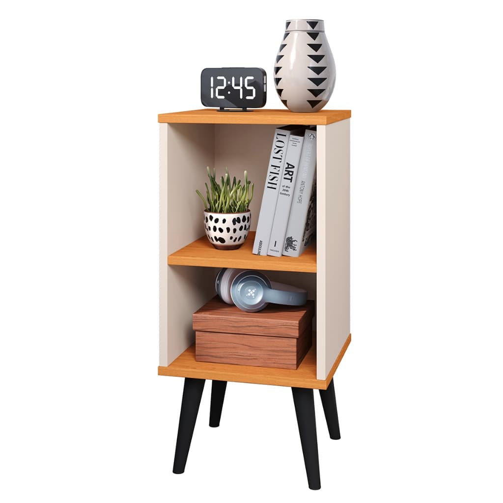 Mesa De Cabeceira Mudo Retro Charme Quarto Cama - Off White/Cinamomo