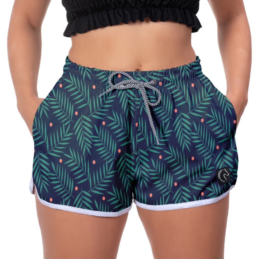 Short Feminino Moda Praia Premium Estilo Casual Soltinho Com Bolsos e Secagem Rápida Samambaia Verde