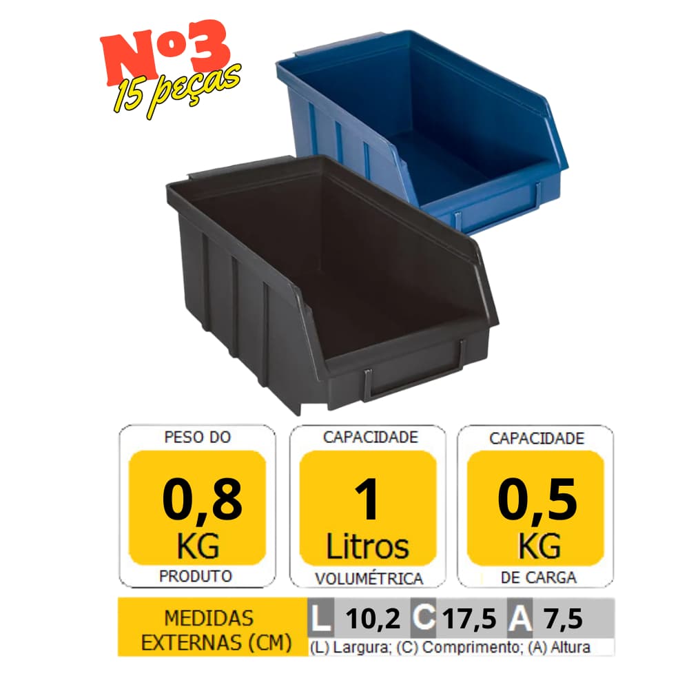 Kit 15 Caixas Bin Organizadora Plástica Nº3  Gaveteiro  empilhavel para parafusos