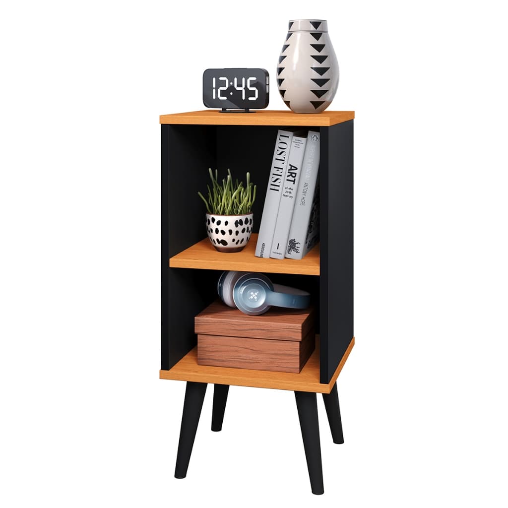 Mesa De Cabeceira Mudo Retro Charme Quarto Cama - Preto/Cinamomo
