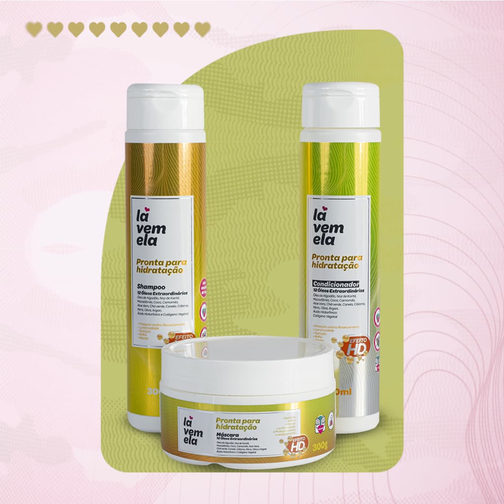 Kit Capilar Lá Vem Ela 12 ÓLEOS EXTRAORDINÁRIOS Shampoo + Condicionador + Máscara