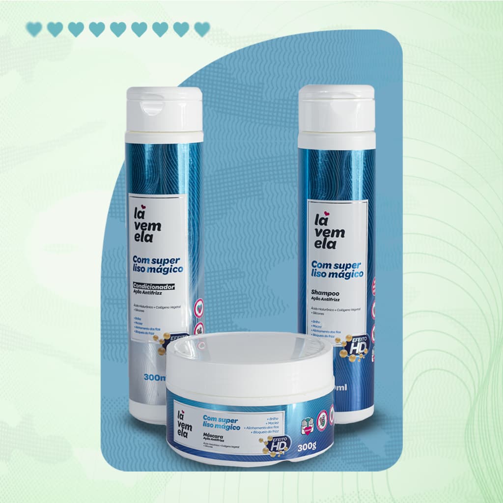 Kit Capilar Lá Vem Ela SUPER LISO MÁGICO - Shampoo + Condicionador + Máscara