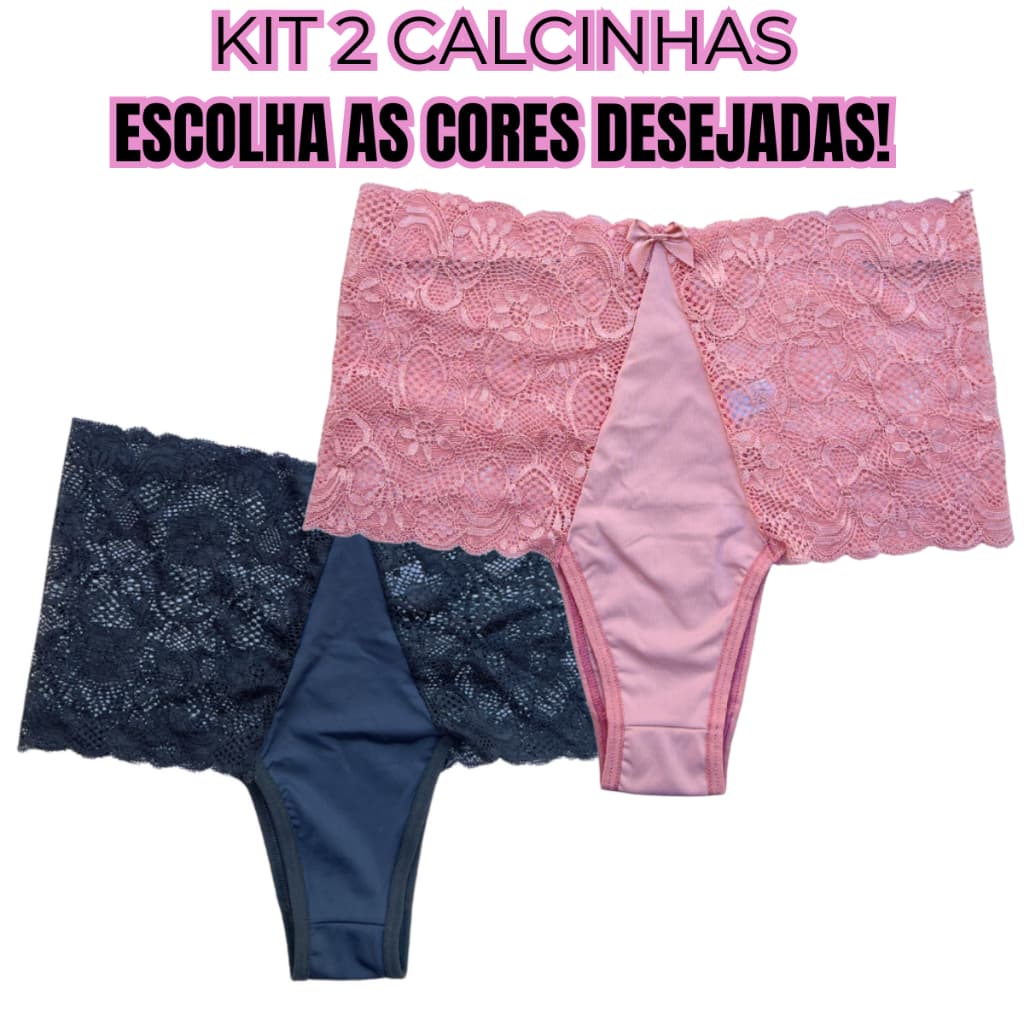 KIT 2 Calcinha Tanga Plus Size Cintura Alta Renda Dara Conforto Qualidade