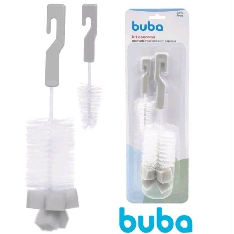 kit Escova para mamadeiras e bicos com esponja na ponta Buba