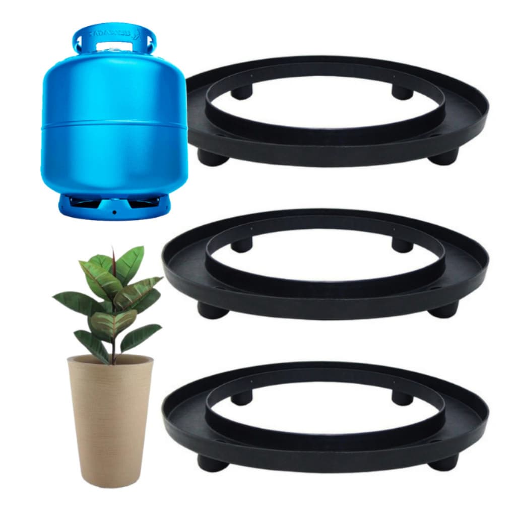 Kit 3 Suportes para Botijão de Gás de Cozinha e Vaso de Plantas Base Organizador de Bujão GLP Super Resistente